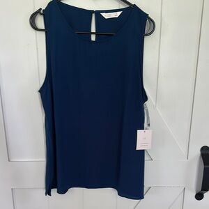 LC Lauren Conrad Sheer Sleeveless Top, Submarine Navy, Size L